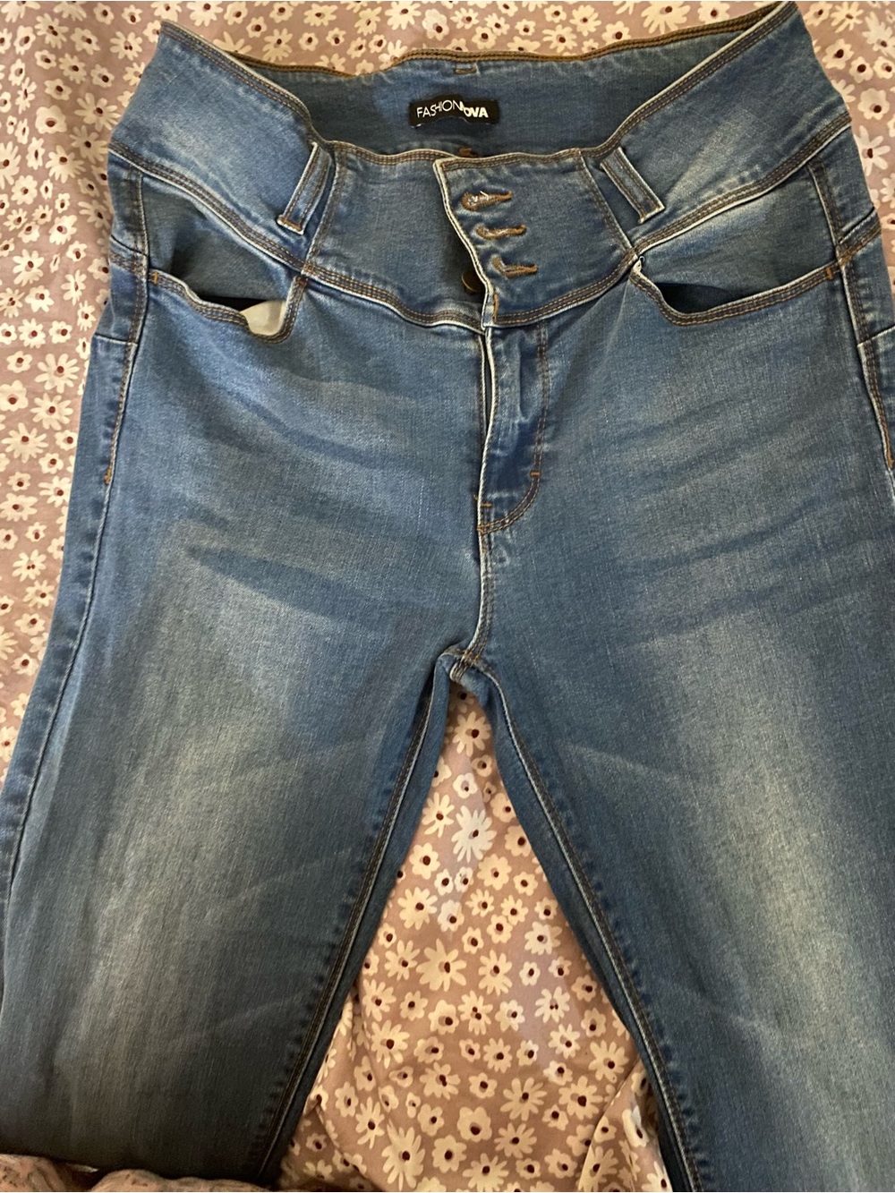 Fashion Nova Blue Denim Jeans with Contrast Stitching